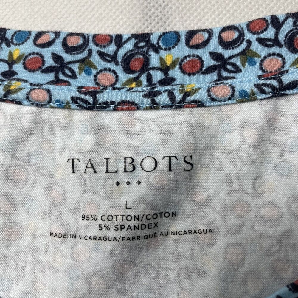 Talbots Womens Knit Top 3/4 Sleeve Floral Blue Pink Cotton Size L - Picture 3 of 7